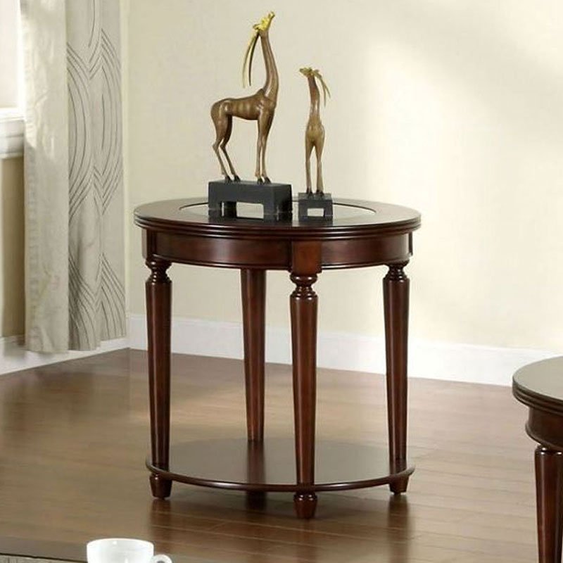 Transitional 1pc End Table Dark Cherry Open Bottom Shelf Beveled Glass Top Turned Legs Living Room Furniture