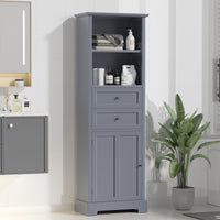 Bathroom Storage Cabinet, Tall Storage Cabinet with Two Drawers, Open Storage, Adjustable Shelf, Grey