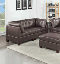 Contemporary Genuine Leather Dark Coffee Tufted 6pc Modular Sofa Set 4x Corner Wedge 1x Armless Chair 1x Ottoman Living Room Furniture Sofa Couch