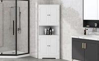 Tall Bathroom Storage Cabinet, Corner Cabinet with Doors and Adjustable Shelf, MDF Board with Painted Finish, White