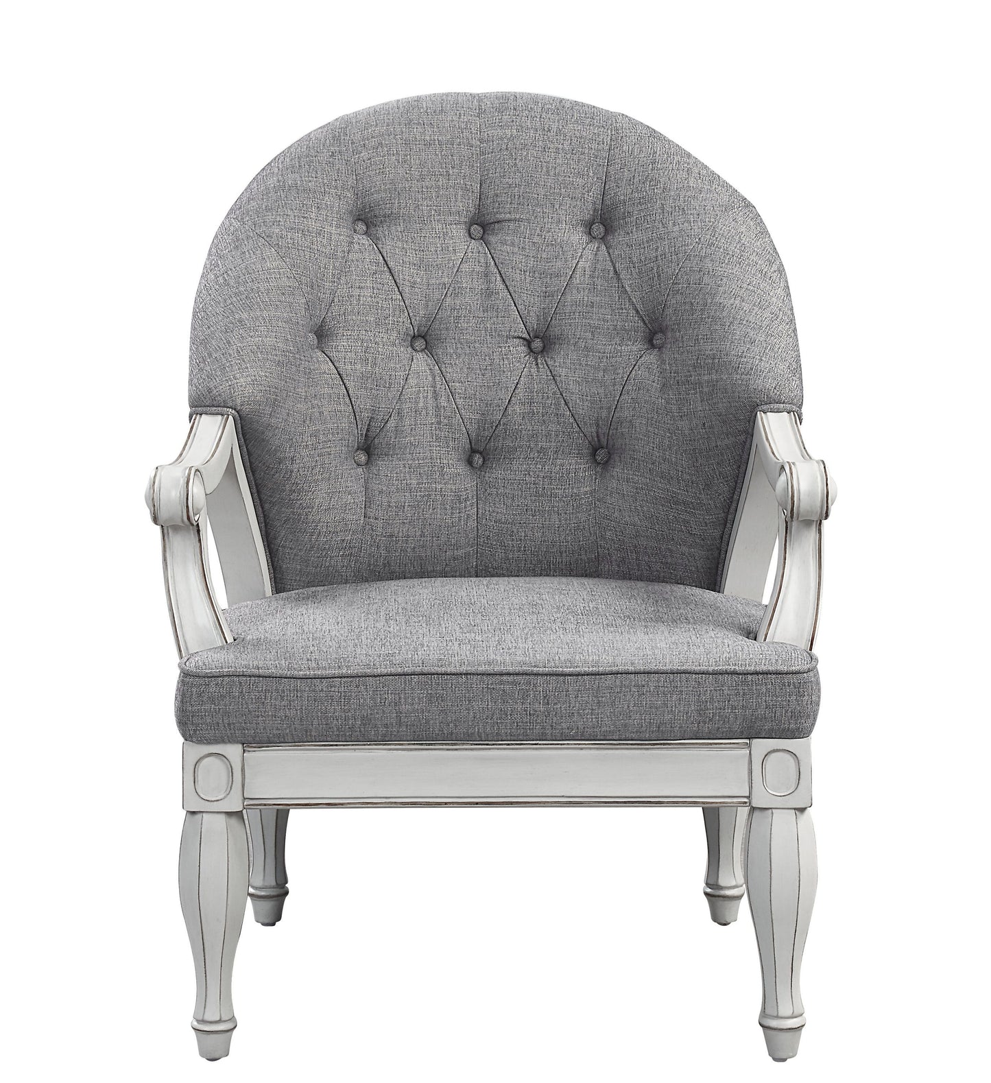 ACME Florian Chair, Gray Fabric & Antique White Finish LV02121