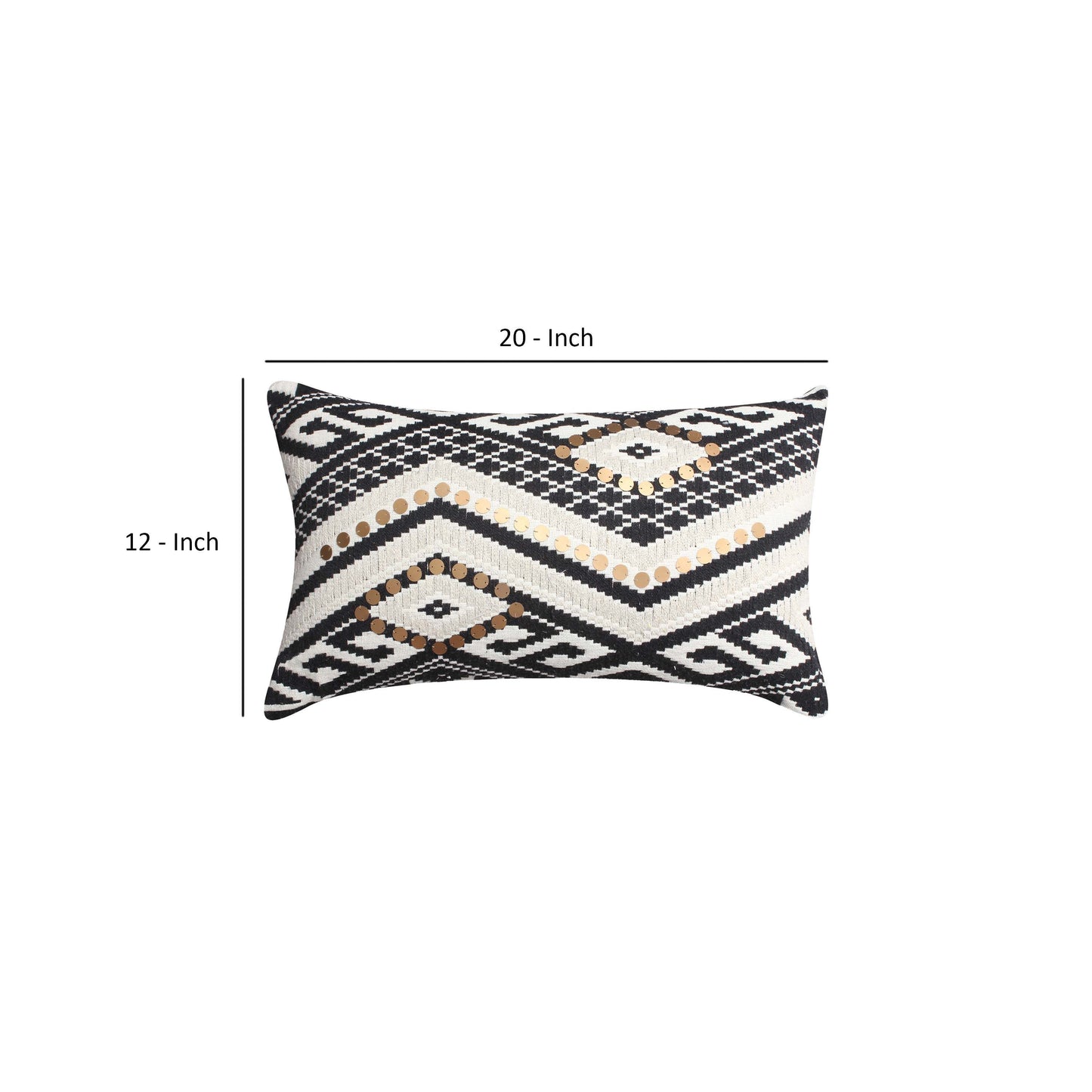 12 x 20 Rectangular Handwoven Jacquard Accent Lumbar Throw Pillow, Sequins, Geometric Design, White, Black