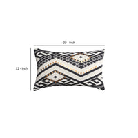 12 x 20 Rectangular Handwoven Jacquard Accent Lumbar Throw Pillow, Sequins, Geometric Design, White, Black