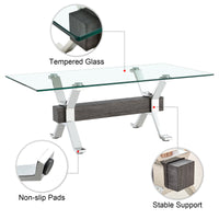 Tea table.Dining Table.Contemporary Tempered Glass Coffee Table with Plating Metal Legs and MDF Crossbar, For Home and Office.