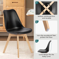 PU Leather Upholstered Dining Chairs with Wood Legs, Set of 4 for Kitchen, Black