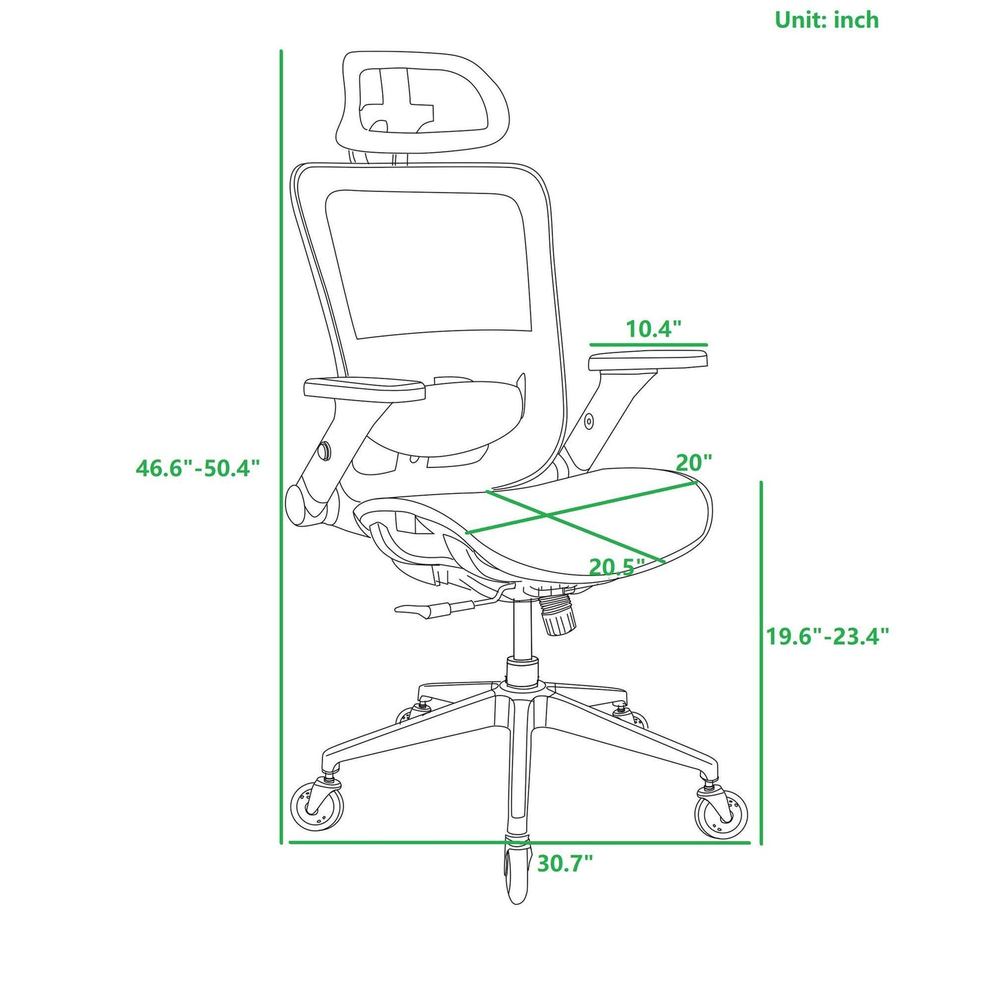 RED Ergonomic Mesh Office Chair, High Back - Adjustable Headrest with Flip-Up Arms, Tilt and lock Function, Lumbar Support and blade Wheels, KD chrome metal legs