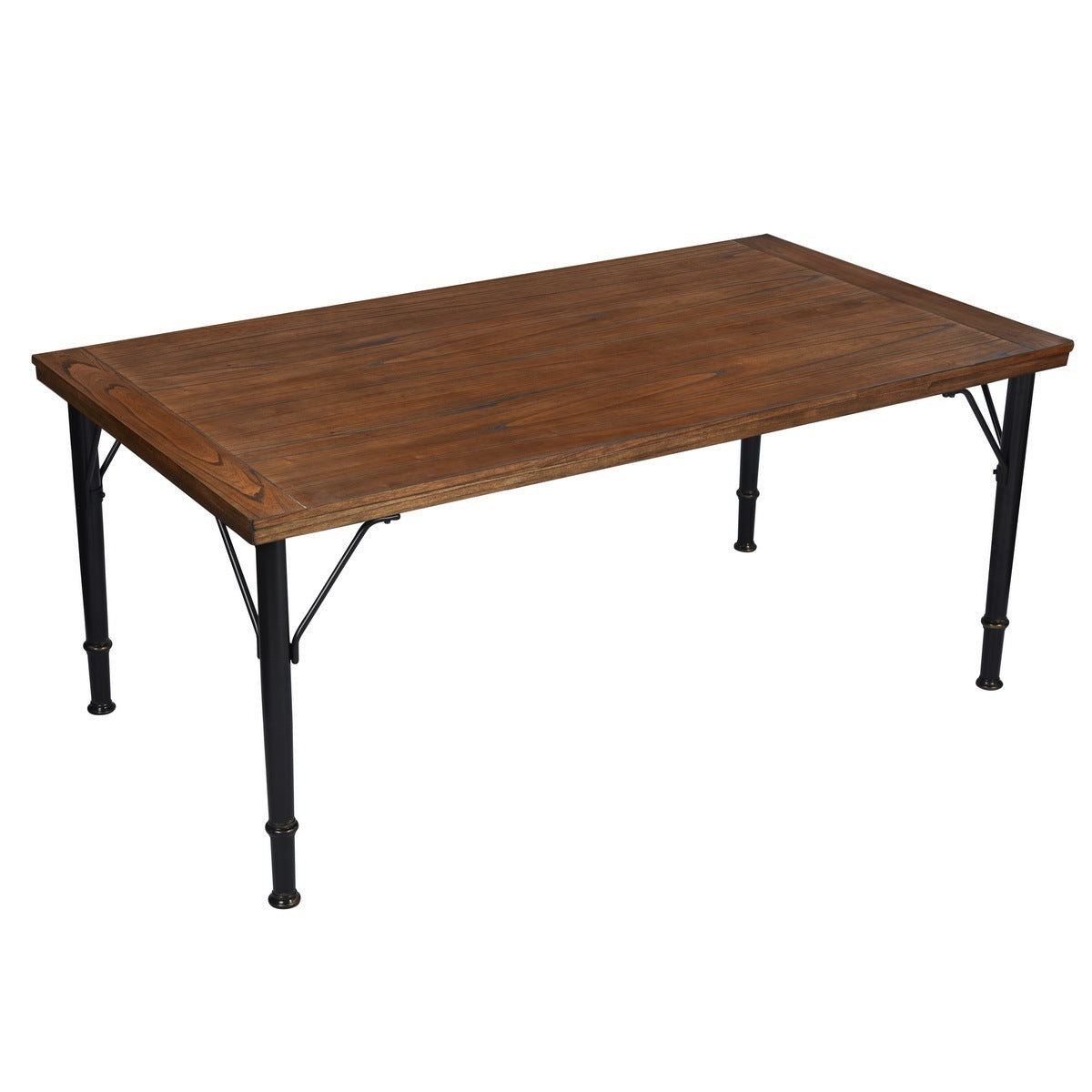 70.1" Solid wood veneered dining table, Rustic Brown & Black