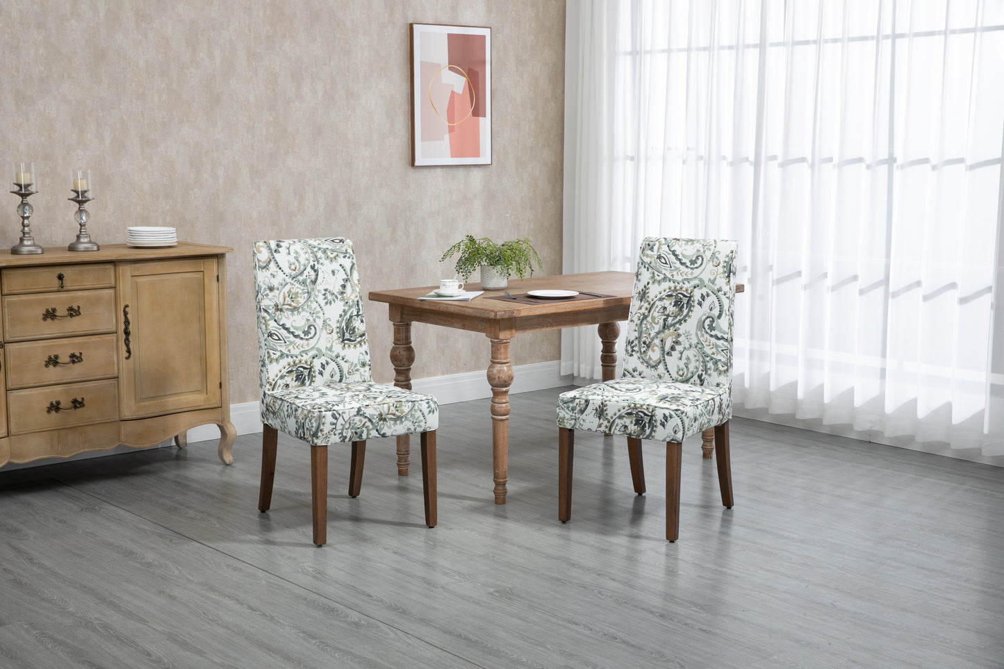 Cover Removable Interchangeable and Washable Taupe Cashew Fabric Upholstered Parsons Chair with Solid Wood Legs 2 PCS