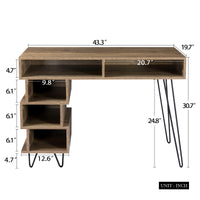 43.31inches medieval profiled geometry desk, computer desk, modern writing study desk with open lattice and v-shaped iron leg, multi-purpose home office computer desk, color: Brown.