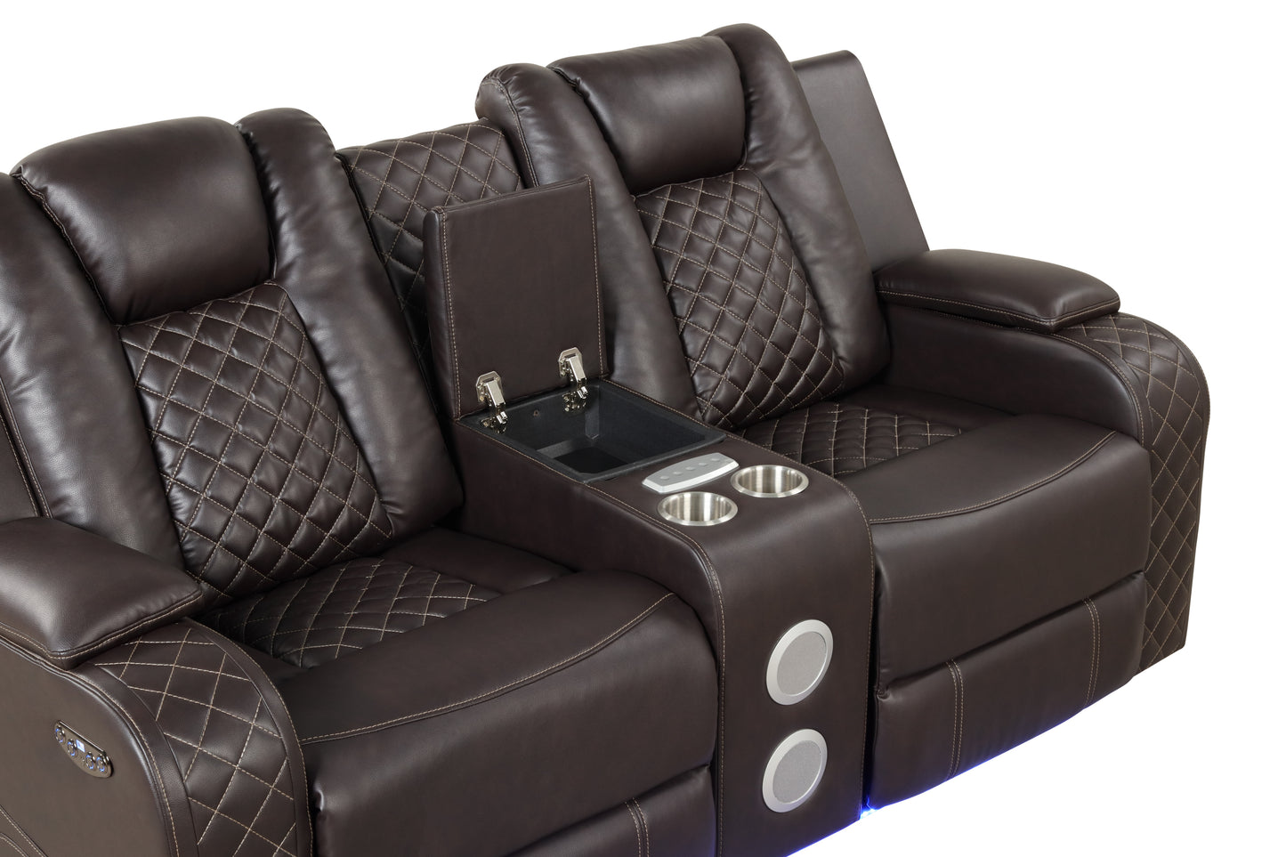 Benz LED & Power Recliner 3 PC Made With Faux Leather in Brown