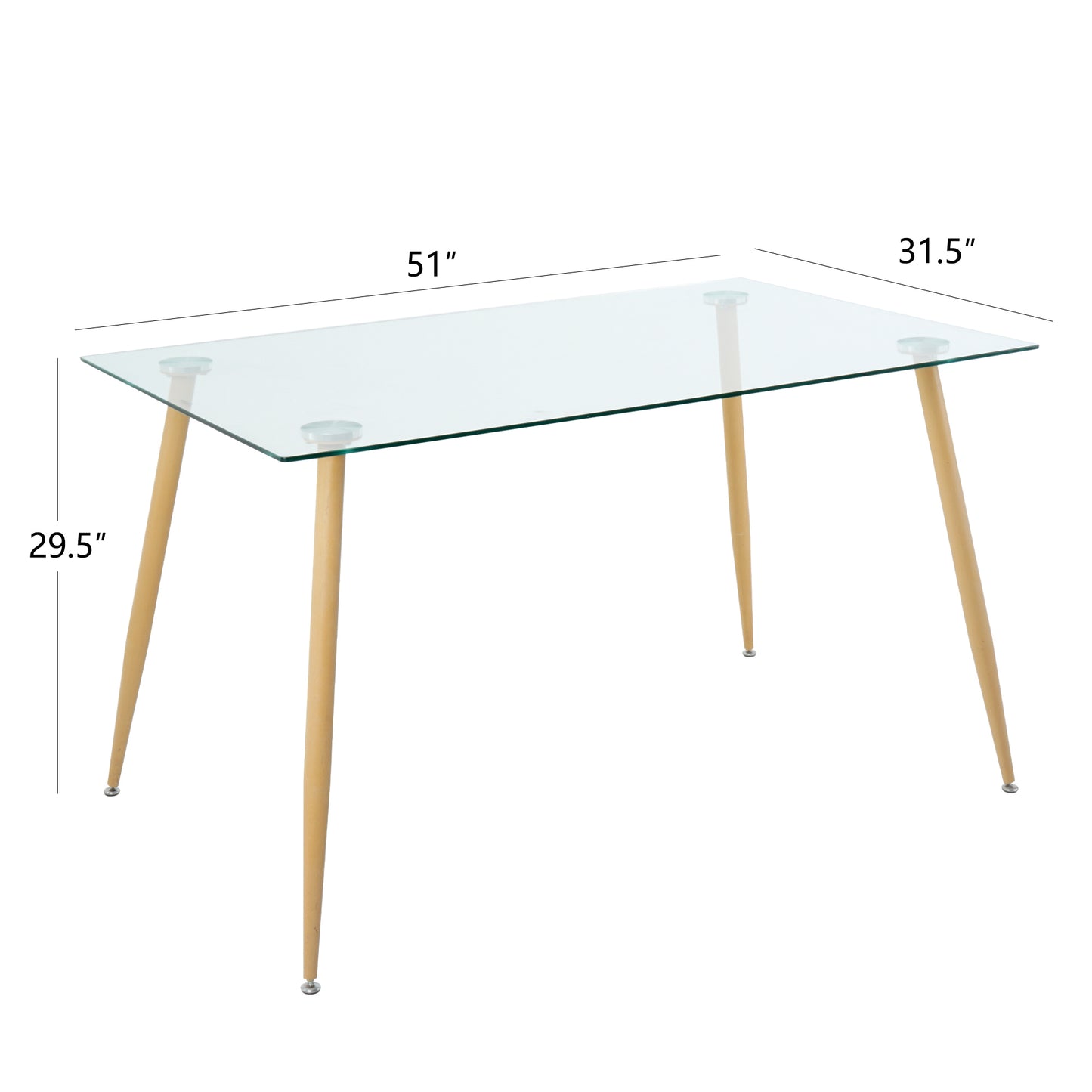 Modern Kitchen Glass dining table 51" Rectangular  Tempered Glass Table top,Clear Dining Table Metal Legs wood-transfer Metal Legs legs(set of 1)