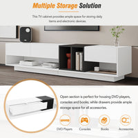 ON-TREND Sleek and Stylish TV Stand with Perfect Storage Solution, Two-tone Media Console for TVs Up to 80'', Functional TV Cabinet with Versatile Compartment for Living Room, White