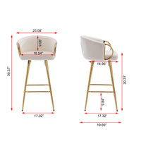 30 Inch Set of 2 Bar Stools,with Chrome Footrest and Base Velvet + Golden Leg Simple Bar Stool,CREAM