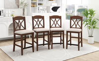 TOPMAX Casual Counter Height Wood Upholstered Dining Chairs with Cross Backs, Set of 4, Walnut+Beige