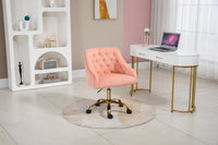 Velvet Fabric Pink Desk Chair for Home Office, Swivel Task Modern Design Chairs Bedroom Girls Women,