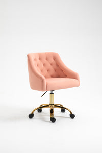 Velvet Fabric Pink Desk Chair for Home Office, Swivel Task Modern Design Chairs Bedroom Girls Women,