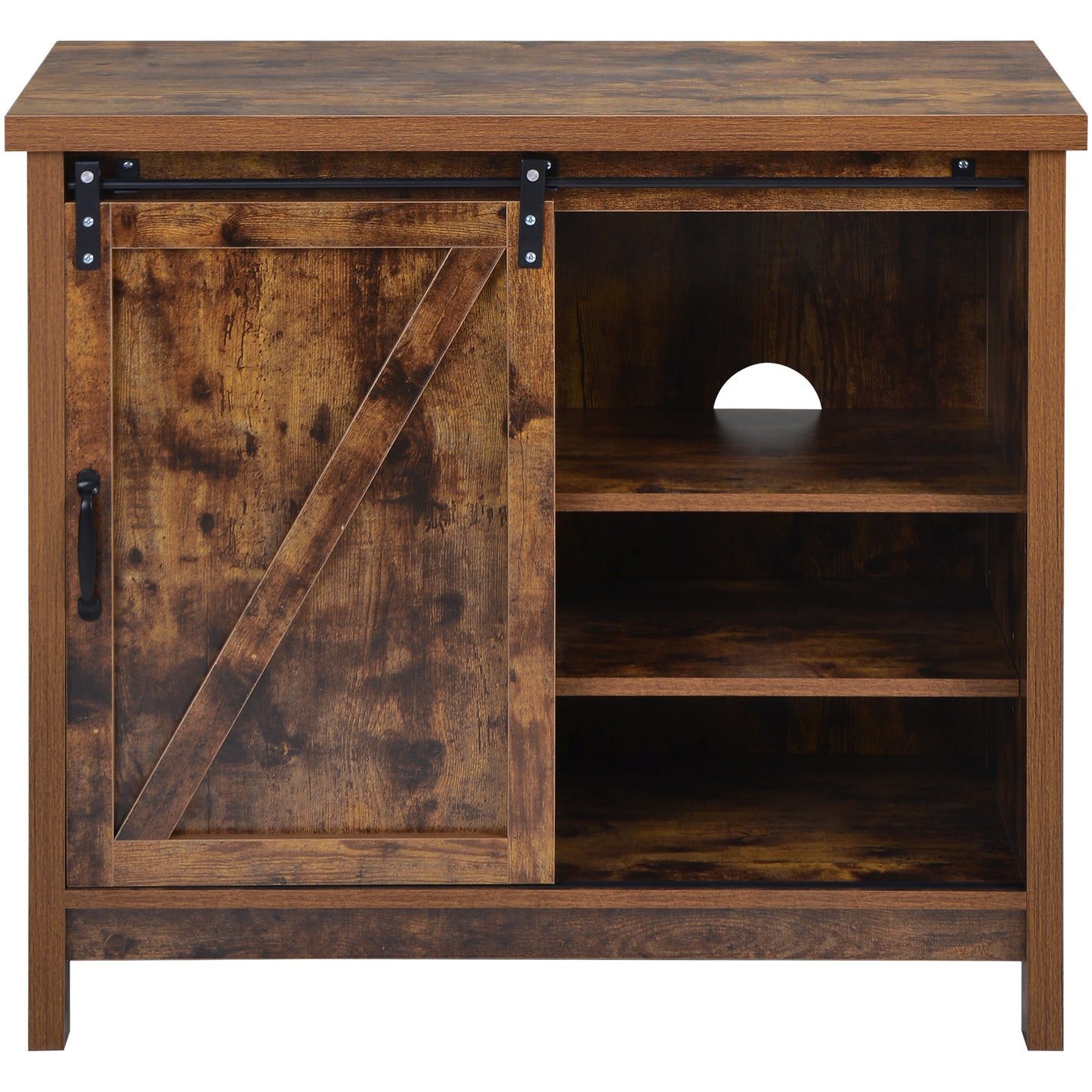 Locker&TV Stand，Barn door modern &farmhousewood entertainment center，  Console for Media,removable door panel & living room with for tvs up to 32'',BARNWOOD/BLACK