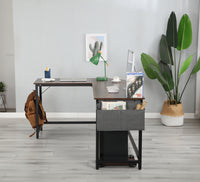 Modern Design L-Shaped Desk Corner Computer Desk PC laptop Computer Table Study Desk Home Office Wood & Metal Pella oak（包含机箱托，书包挂钩，布抽收纳袋）