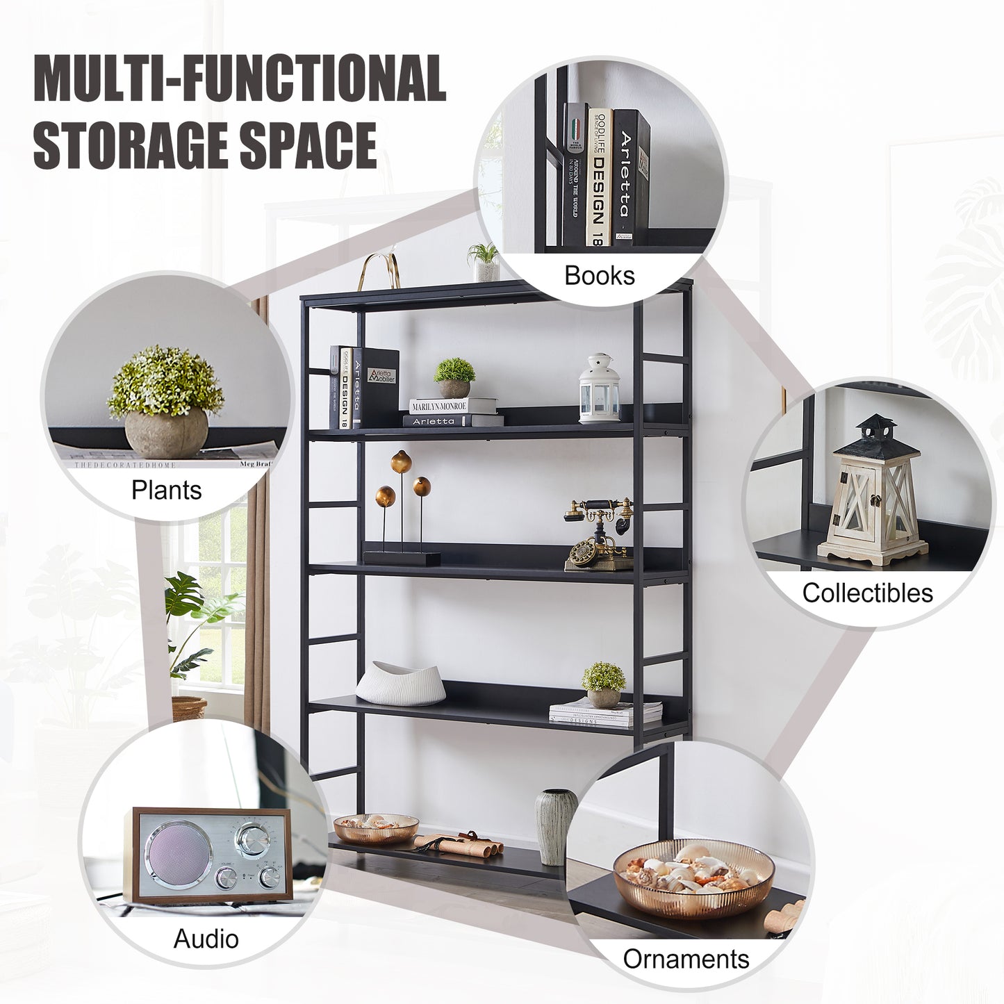 [VIDEO] 5-Tier Home Office Bookcase Open Bookshelf Storage Large 5 Shelf Bookshelf Furniture with Metal Frame, Black