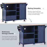 Kitchen Island Cart with Storage Cabinet and Two Locking Wheels,Solid wood desktop,Microwave cabinet,Floor Standing Buffet Server Sideboard for Kitchen Room,Dining Room,, Bathroom(Dark blue)