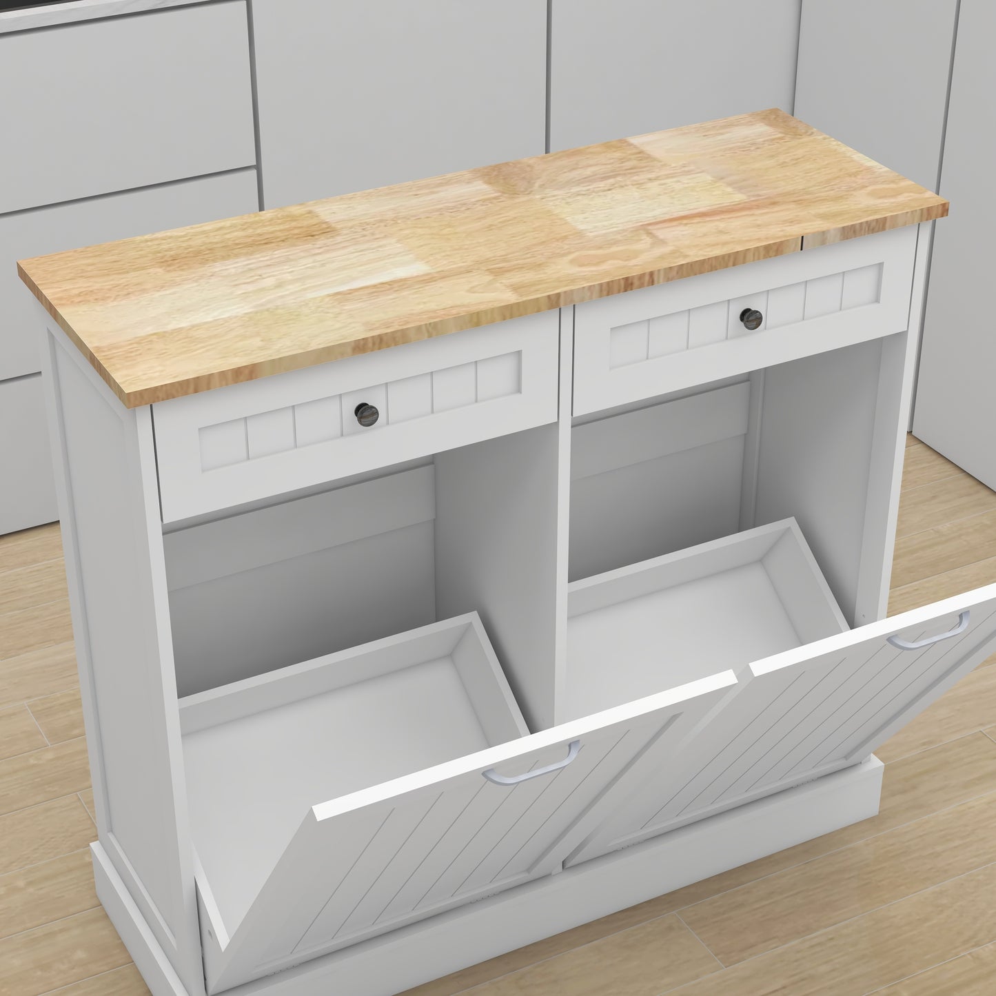 Two Drawers and Two-Compartment Tilt-Out Trash Cabinet Kitchen Trash Cabinet-White