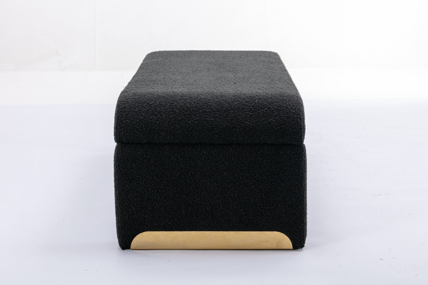 Boucle Fabric Loveseat Ottoman Footstool Bedroom Bench Shoe Bench With Gold Metal Legs, Black