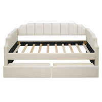 Twin Size Upholstered Daybed with Drawers, Wood Slat Support, Beige