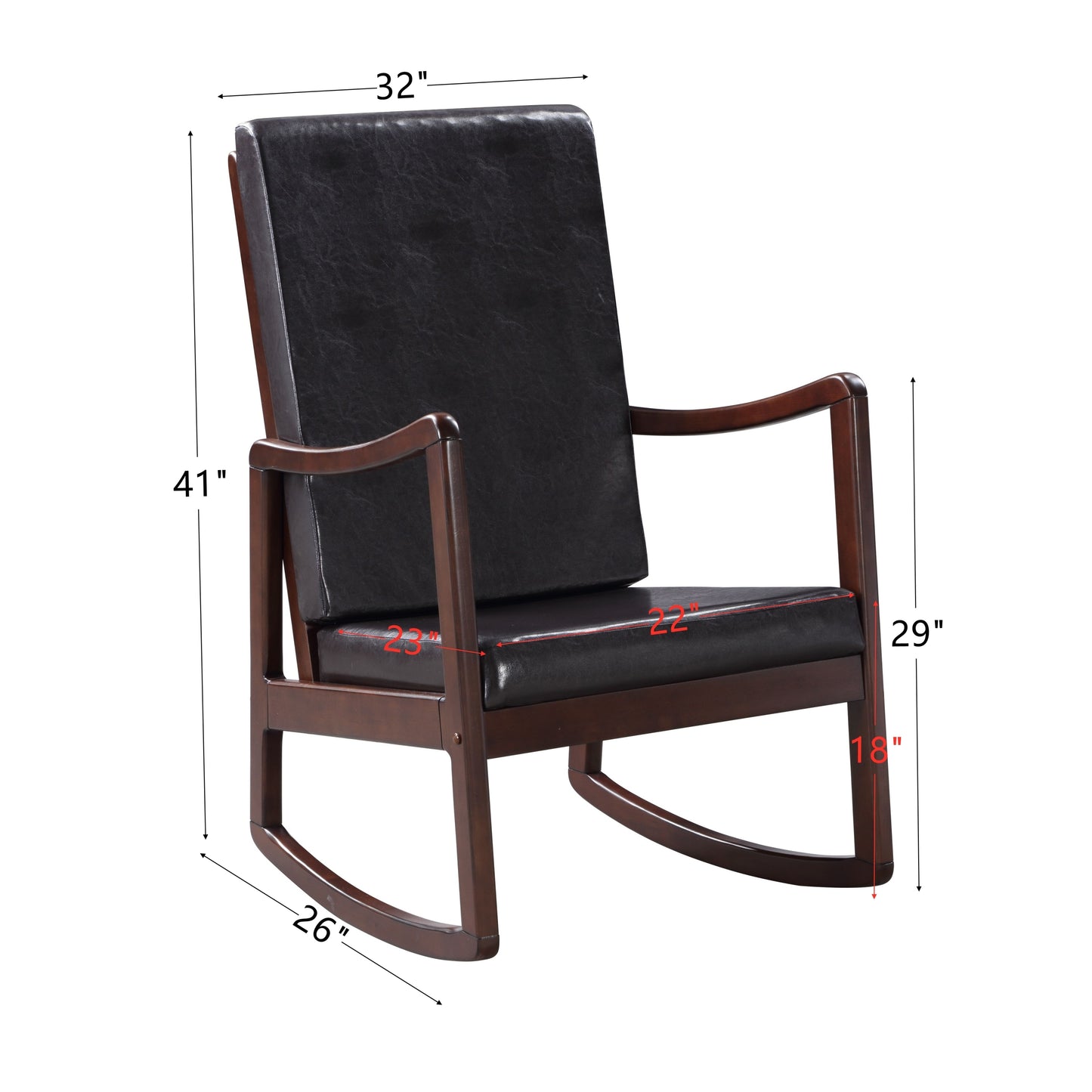 ACME Raina Rocking Chair, Dark Brown PU & Espresso Finish