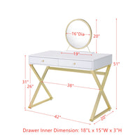 ACME Coleen Vanity Desk w/Mirror & Jewelry Tray in White & Gold Finish