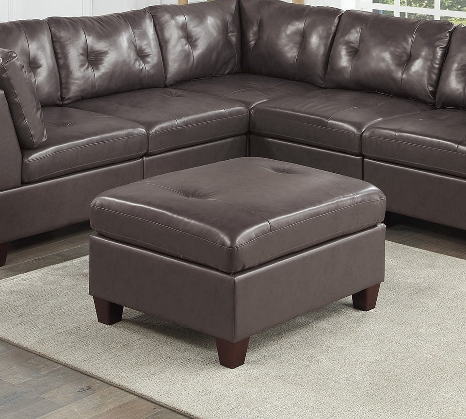 Contemporary Genuine Leather 1pc Ottoman Dark Coffee Color Tufted Seat Living Room Furniture