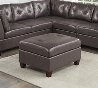 Contemporary Genuine Leather 1pc Ottoman Dark Coffee Color Tufted Seat Living Room Furniture