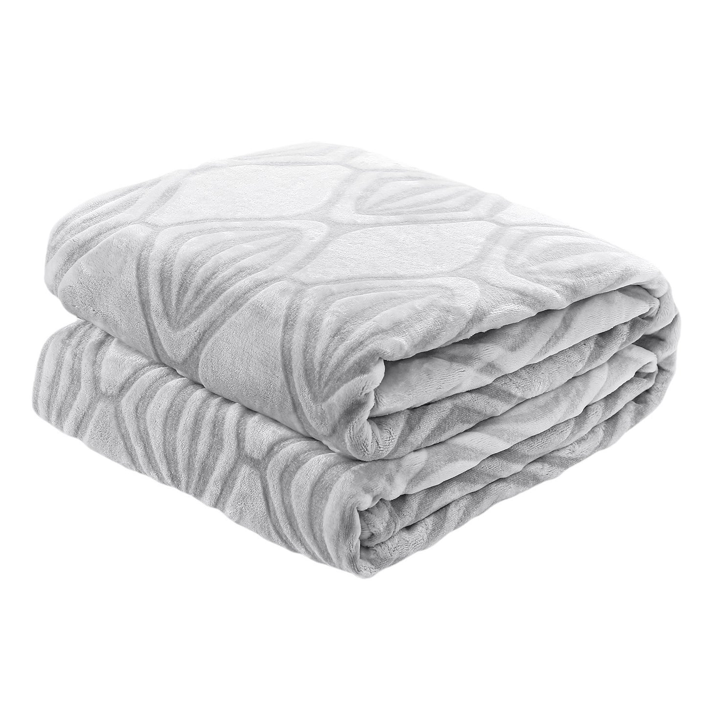 Back Printing Shaved Flannel Plush Blanket, Checked Blanket for Bed or Sofa,  80" x 90", Grey