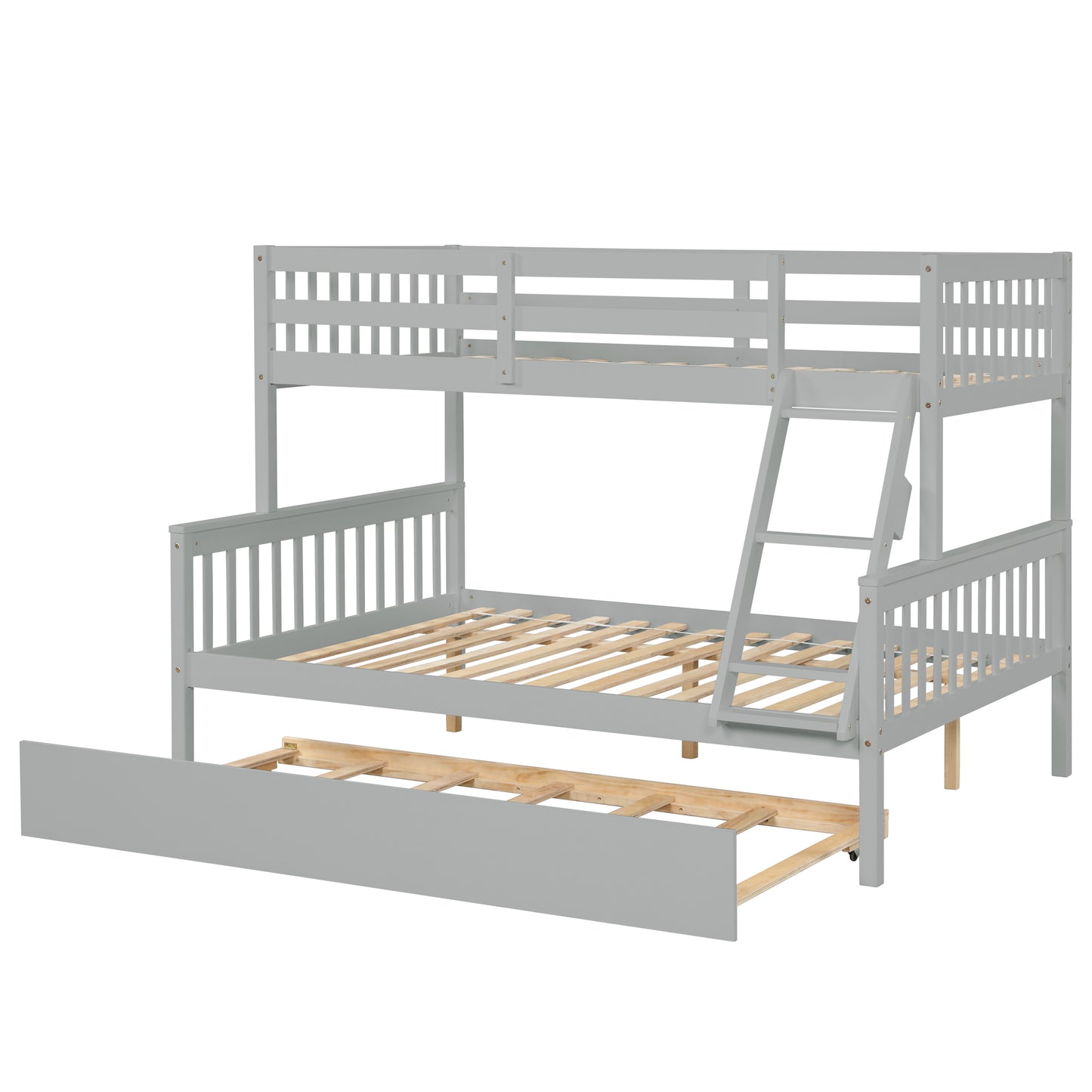 Twin Over Full Bunk Bed with Trundle, Convertible into 2 Beds, the Bunk Bed with Ladder and Safety Rails for Kids, Teens, Adults, Grey