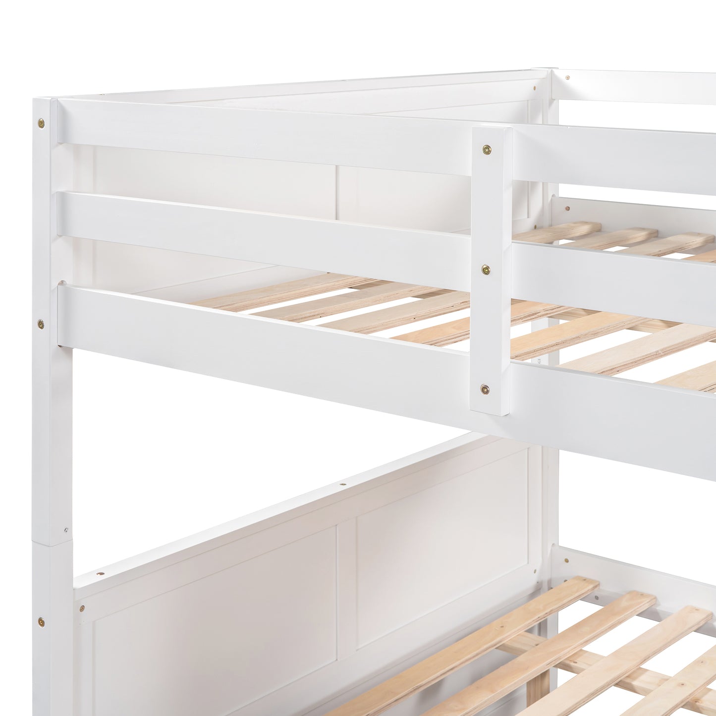 Full Over Full Bunk Bed with Twin Size Trundle, White