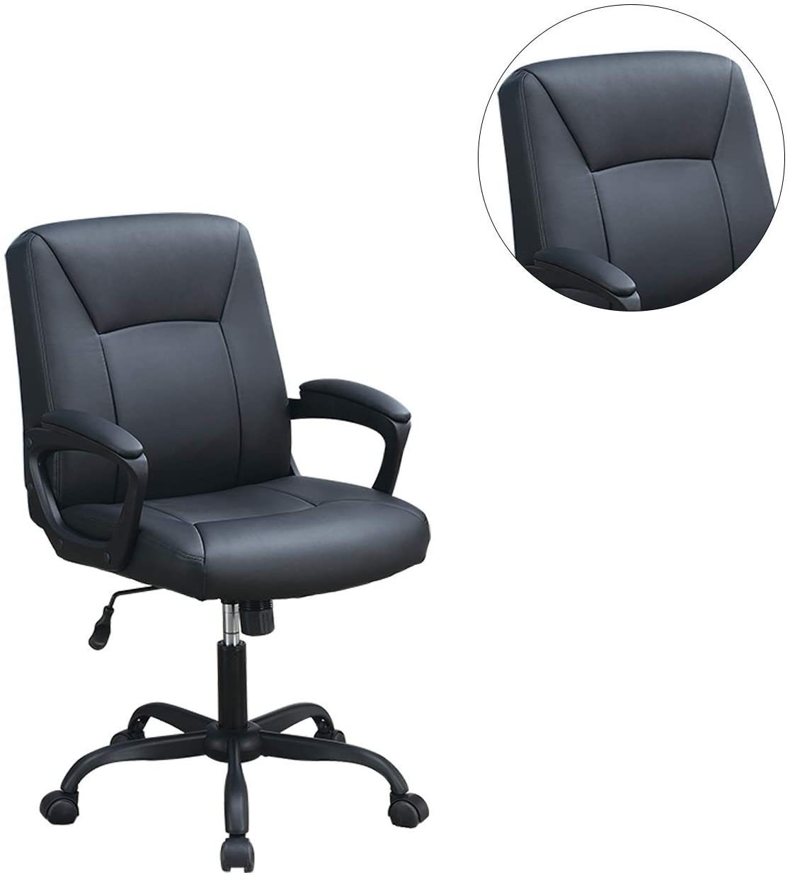 Relax Cushioned Office Chair 1pc Black Upholstered Seat Back Adjustable Chair Comfort