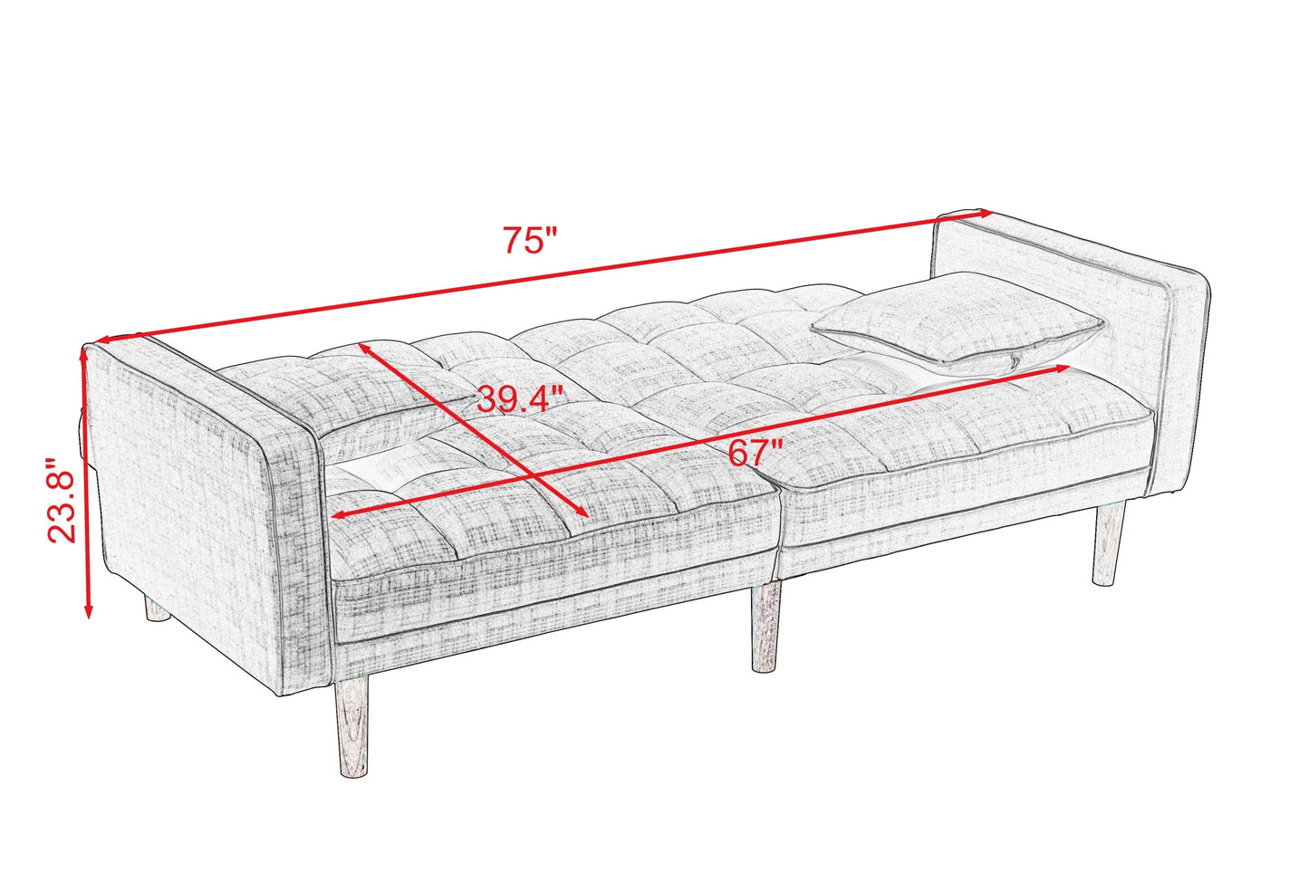 Futon Sleeper Sofa with 2 Pillows Yellow Fabric