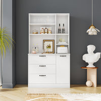 Large Kitchen Pantry Storage Cabinet with Drawers & Open Shelves, Freestanding Kitchen Cupboard Buffet Cabinet