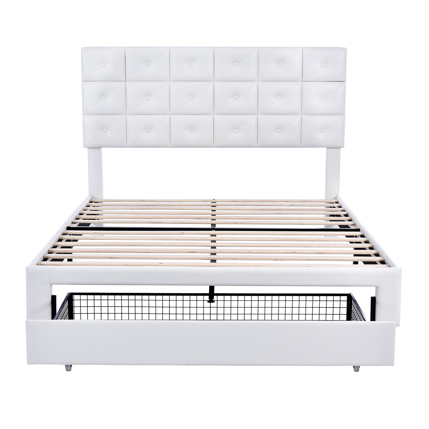 3-Pieces Bedroom Sets, Queen Size Upholstered Platform Bed with Two Wireless Chargers, Two Motion Activated Night Lights and Two Nightstands-White