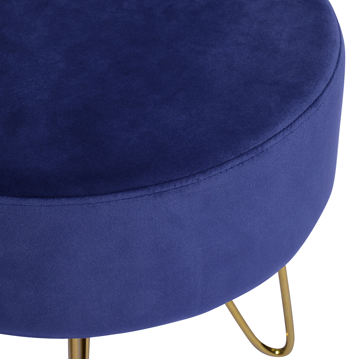 17.7"  Decorative Round Shaped Ottoman with Metal Legs - Navy Blue and Gold