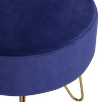 17.7"  Decorative Round Shaped Ottoman with Metal Legs - Navy Blue and Gold