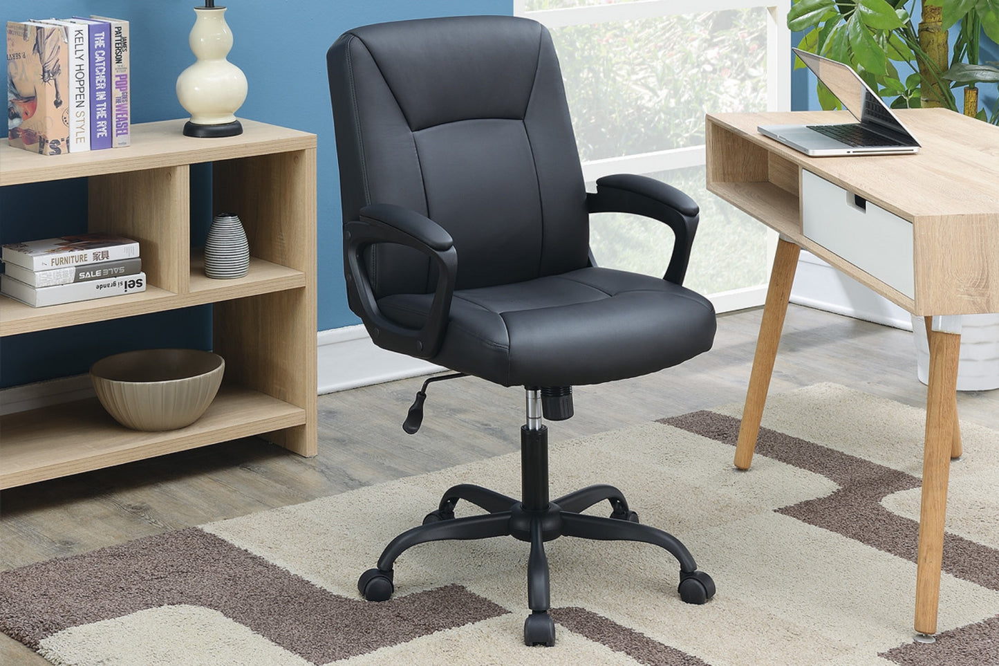 Relax Cushioned Office Chair 1pc Black Upholstered Seat Back Adjustable Chair Comfort