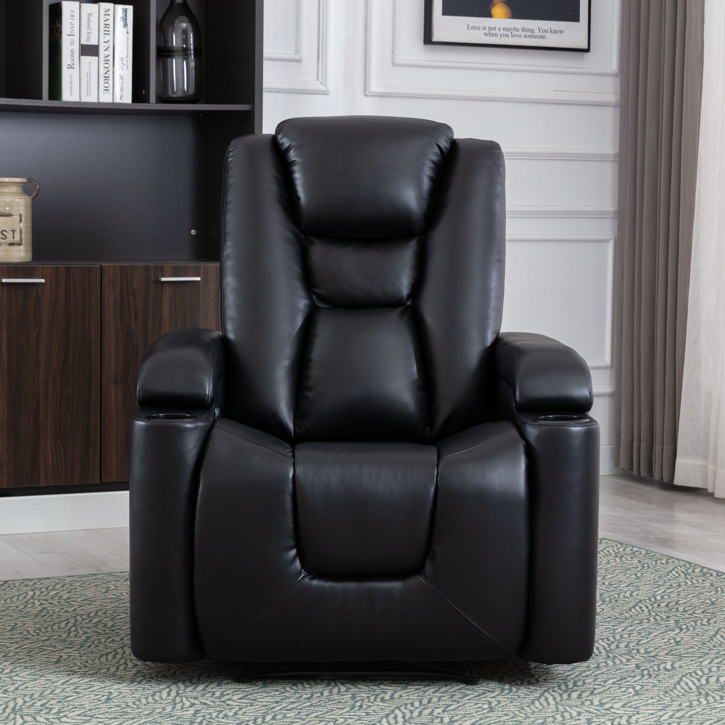 Power Recliner Chair Classic with Traditional Luxurious PU Leather luster, and Electric Headrest & Two Cupholders