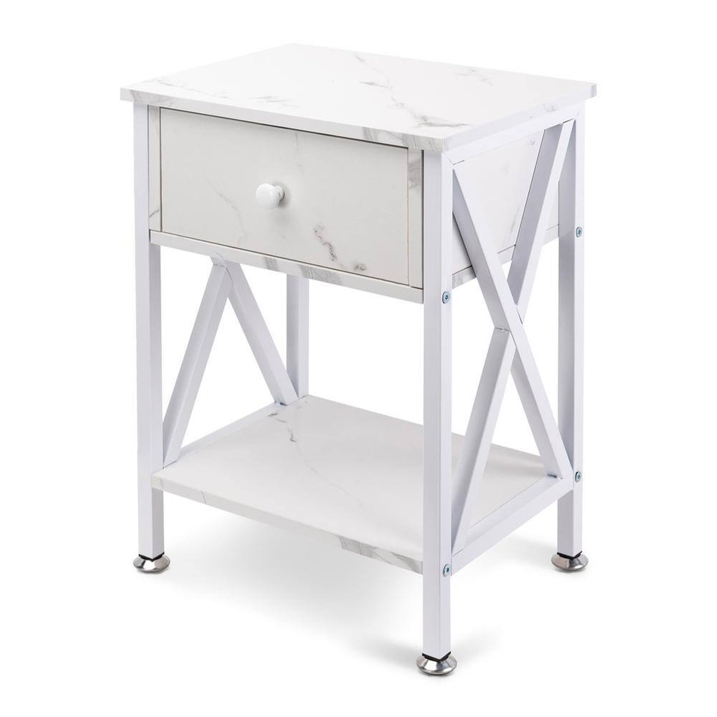 Nightstand with Drawer and Open Storage Shelves, Bedside End Table for Bedroom Living Room, White