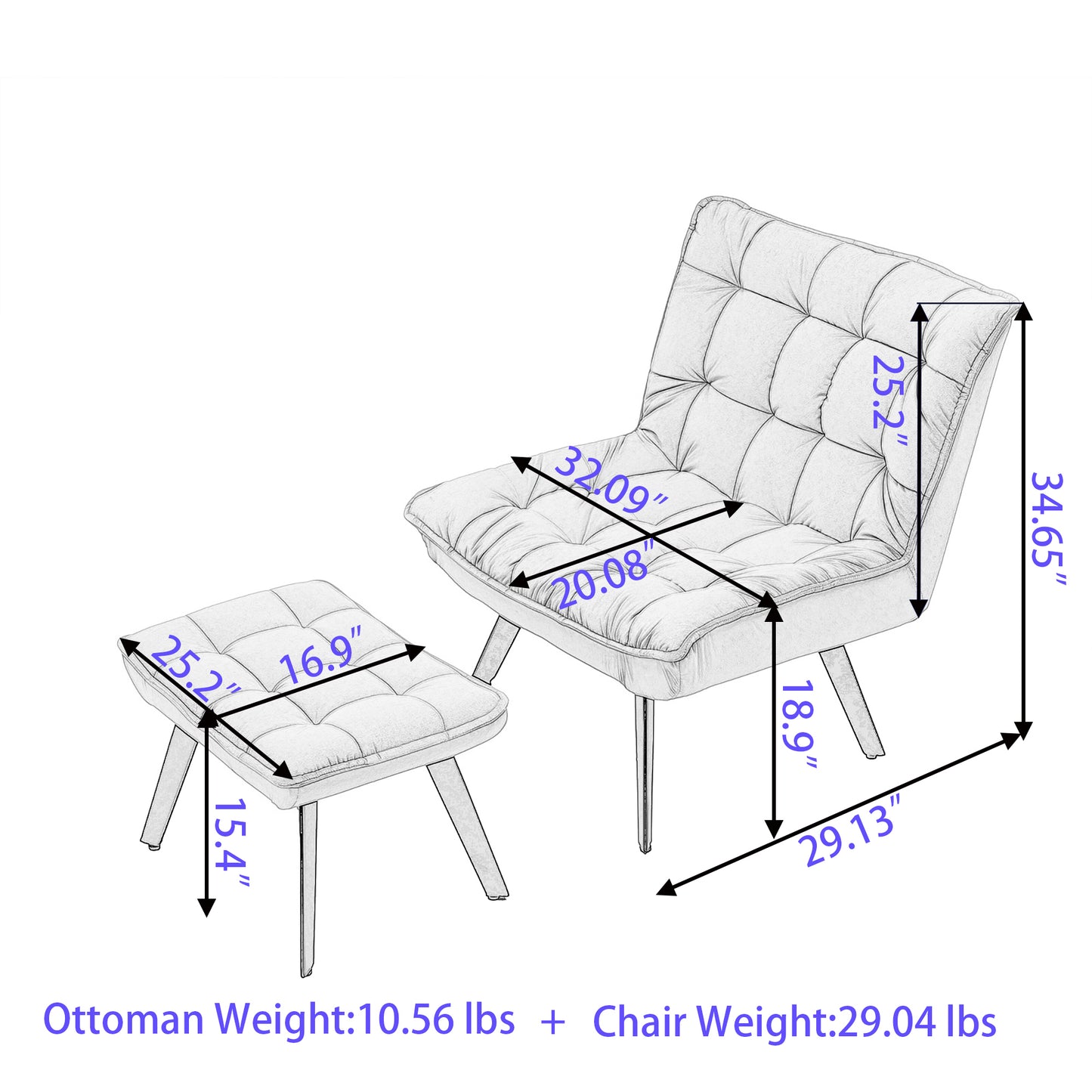 Modern Soft Teddy Fabric Material Large Width Accent Chair Leisure Chair Armchair TV Chair Bedroom Chair With Ottoman Black Legs For Indoor Home And Living Room, White