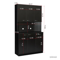 70.87" Tall Wardrobe & Kitchen Cabinet, with 6-Doors, 1-Open Shelves and 1-Drawer for Bedroom, Black