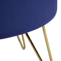 17.7"  Decorative Round Shaped Ottoman with Metal Legs - Navy Blue and Gold