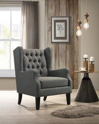 Irwin Gray Linen Button Tufted Wingback Chair