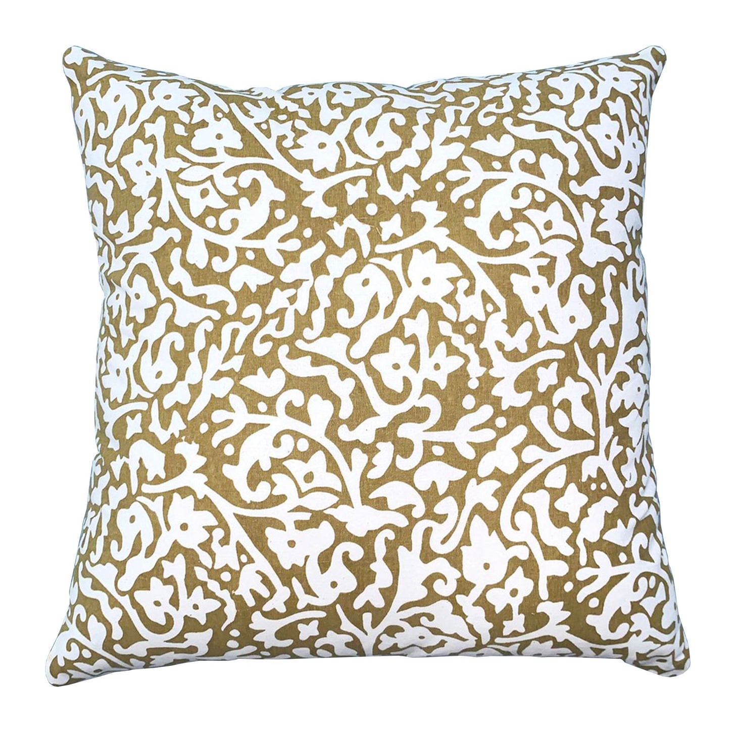 18 x 18 Handcrafted Cotton Square Accent Throw Pillow, Elegant Filigree Pattern, White and Gold