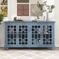 Sideboard with Adjustable Height Shelves, Metal Handles, and 4 Doors for Living Room, Bedroom, and Hallway (Teal Blue)