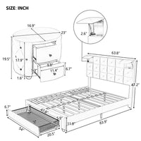 3-Pieces Bedroom Sets, Queen Size Upholstered Platform Bed with Two Wireless Chargers, Two Motion Activated Night Lights and Two Nightstands-White